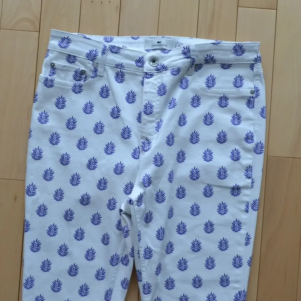 Vineyard Vines White Jeans Blue Fern Print Size 32